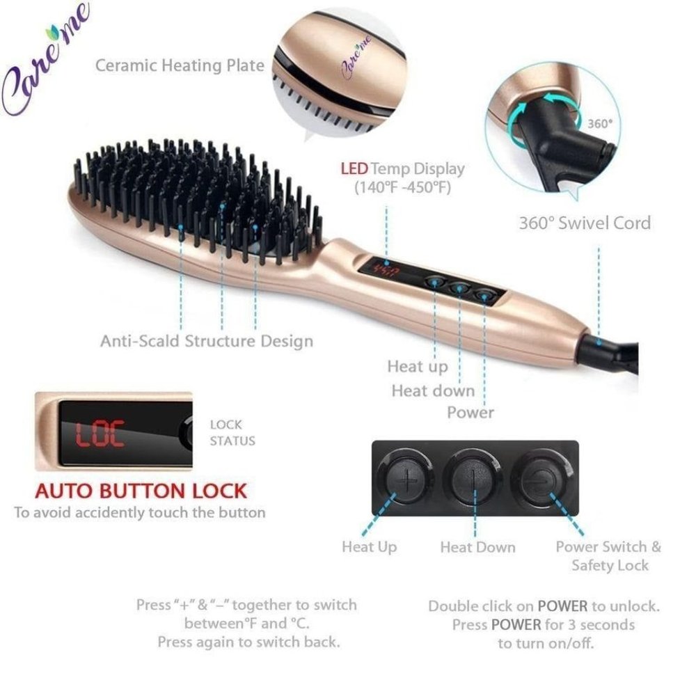 CLEARANCE NEW Care Me Electric Hair Straightening Brush Straightens Frizzy Hair - Picture 2 of 6